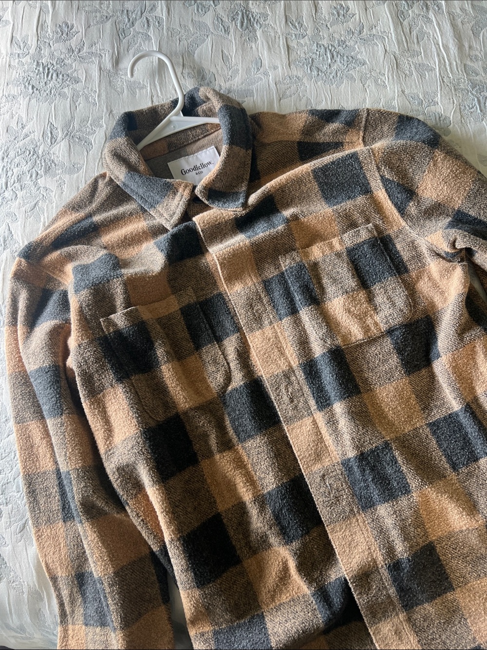 Goodthreads Brown and Black Plaid Lightweight Shirt Jacket